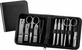 TS-810C Nail Care Set - 11 Essential Tools, Made in Korea, 50 Years Heritage, Black / Chrome