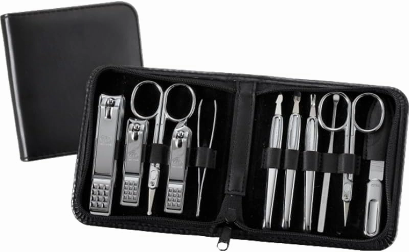 TS-810C Nail Care Set - 11 Essential Tools, Made in Korea, 50 Years Heritage, Black / Chrome