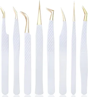 Tweezers For Eyelash Extension Eyebrow Stainless Steel Set Beauty Precision Tweezers Makeup Tools (D 8pcs)