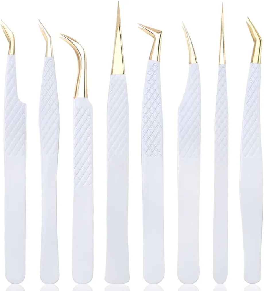 Tweezers For Eyelash Extension Eyebrow Stainless Steel Set Beauty Precision Tweezers Makeup Tools (D 8pcs)