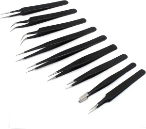 Tweezers Set Anti-Static ESD Stainless Steel Precision Tweezers for Electronics, Jewelry-Making, Laboratory Work, Eyelash Extension, Handwork- 9pcs by G.S Online Store