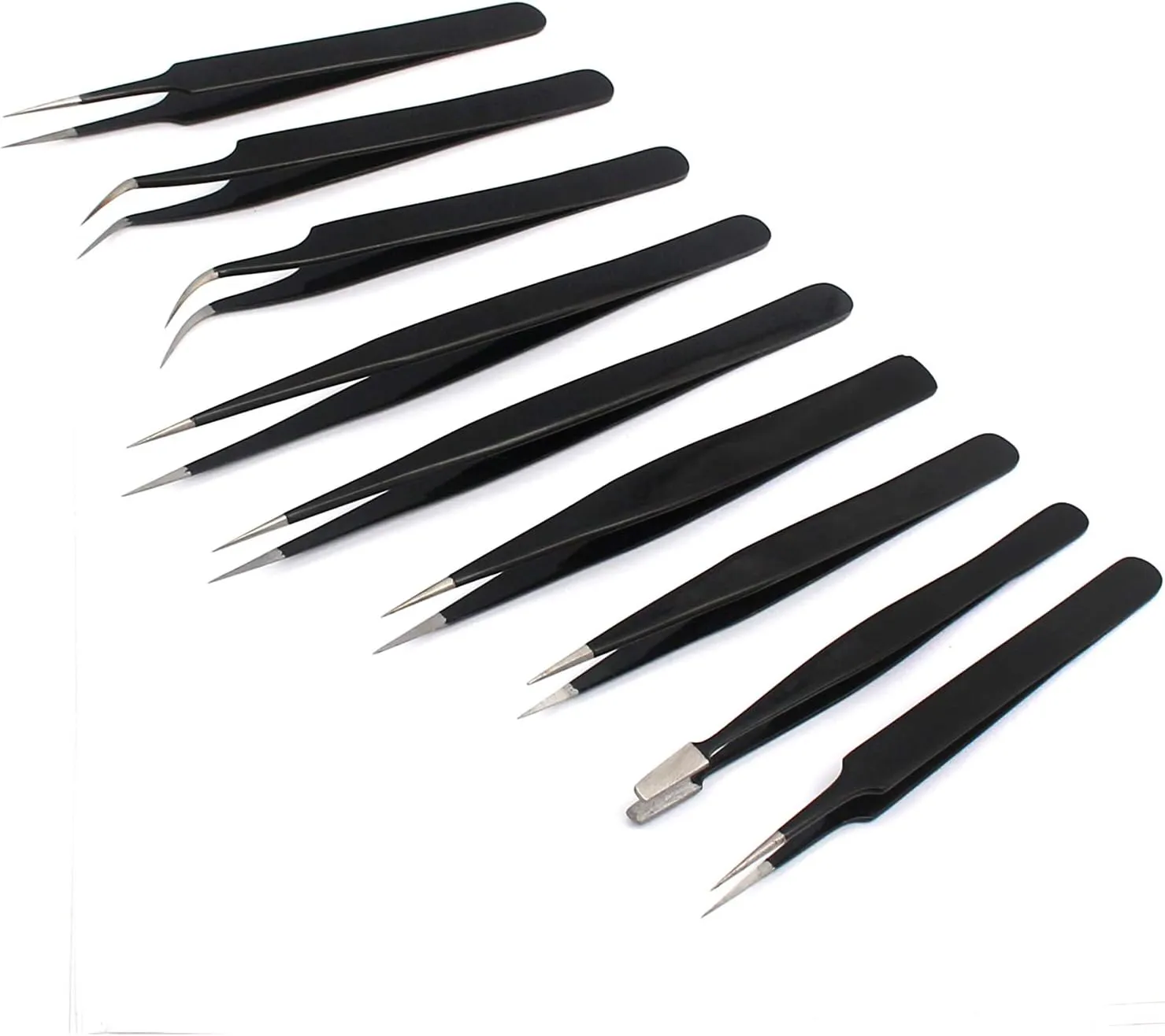 Tweezers Set Anti-Static ESD Stainless Steel Precision Tweezers for Electronics, Jewelry-Making, Laboratory Work, Eyelash Extension, Handwork- 9pcs by G.S Online Store
