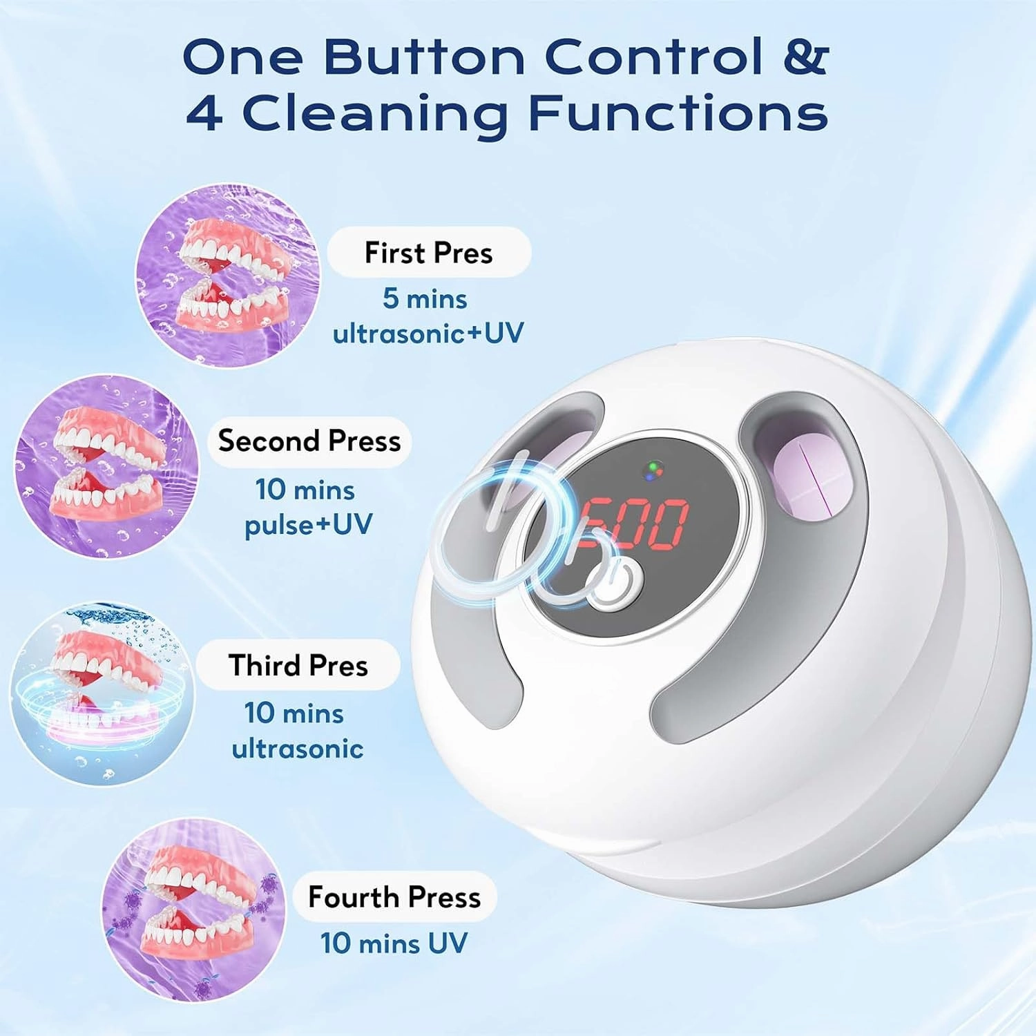 Ultrasonic Retainer Cleaner(2025 Upgraded), 45kHz Cleaning Machine for Dentures, Mouth Guards, Braces, Toothbrush & Jewelry, 200ML Denture Cleaner with 4 Modes for Dental Care - White