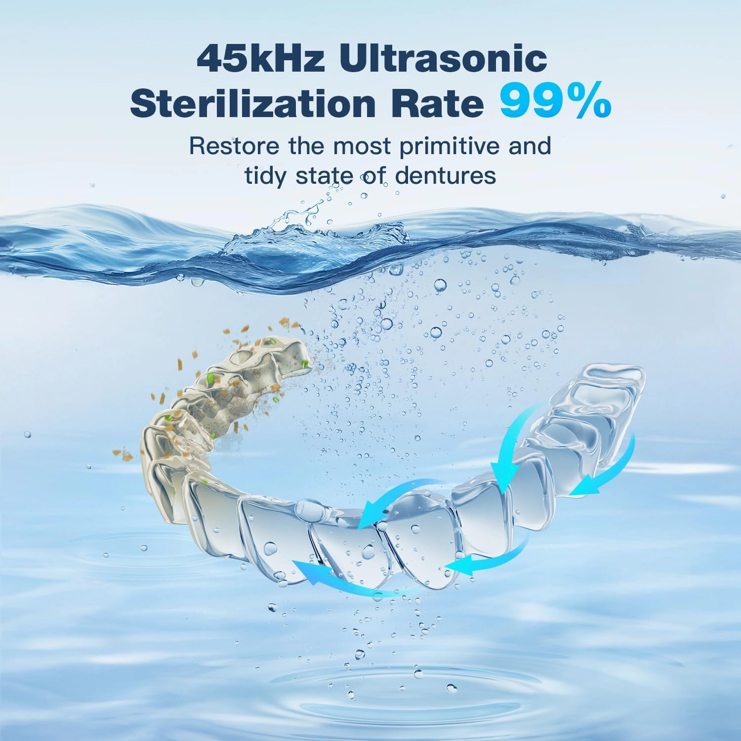 Ultrasonic Retainer Cleaner Machine,45kHz Ultrasonic Cleaner,UV Lamp 360°Cleaning for Dentures,Mouth Guard,Jewelry,Braces,Toothbrush Heads with 200 ML Dental Cleaning Pod, 3 Modes,Black