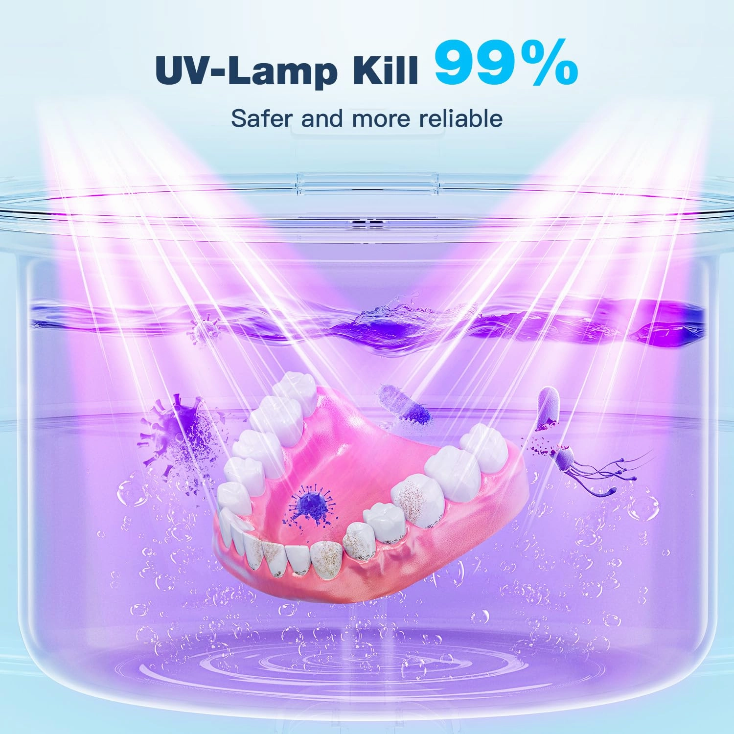 Ultrasonic Retainer Cleaner Machine,45kHz Ultrasonic Cleaner,UV Lamp 360°Cleaning for Dentures,Mouth Guard,Jewelry,Braces,Toothbrush Heads with 200 ML Dental Cleaning Pod, 3 Modes,Black
