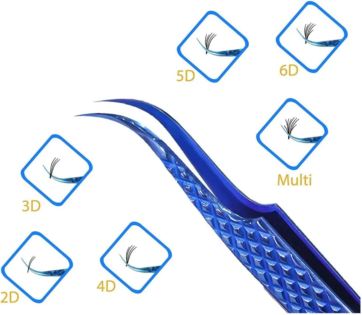 UM Supplies Eyelash Extension Tweezers pack of 5 | Professional Japanese Stainless Steel Tools | Straight | Curved | Angled | Tip 45 Degree | 90 Degree Volume Tweezers Precision Degree l Blue
