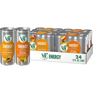 V8  Energy Peach Mango and Orange Pineapple Juice Energy Drinks, 8 fl oz Can (24 Pack)