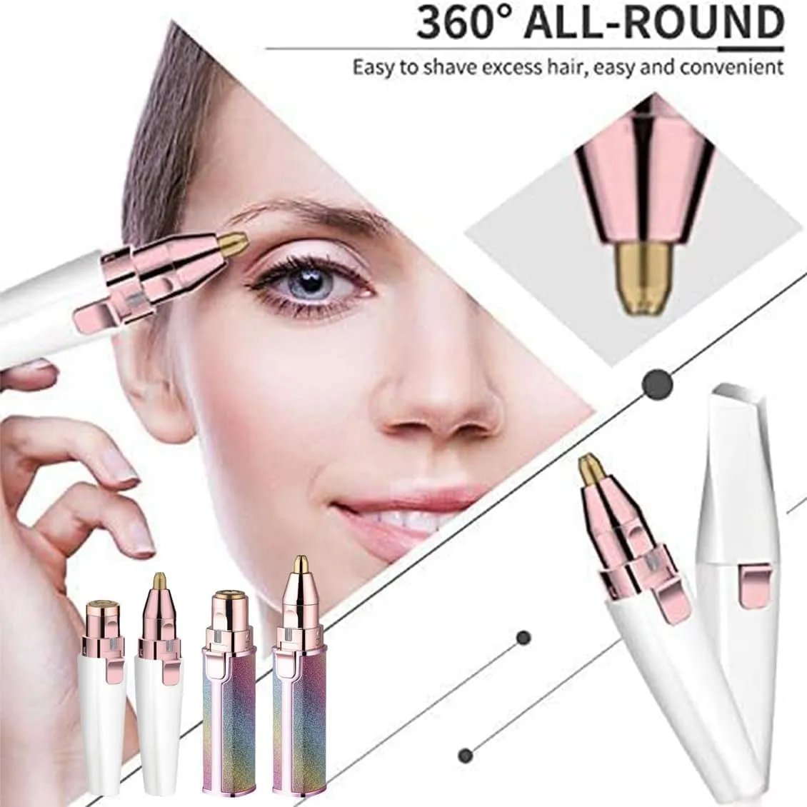 Variablek 2-in-1 Women's Eyebrow and Facial Hair Removal Device, Rechargeable Electric Eyebrow Trimmer for Women, Smooth Painless Electric Multi-Shaver with Led Light (Multicolor)