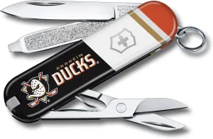 Victorinox Classic SD Swiss Army Knife – Compact 7 Function Swiss Made Pocket Knife with Small Blade, Screwdriver and Key Ring – Anaheim Ducks