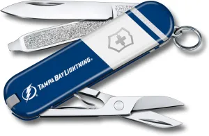 Victorinox Classic SD Swiss Army Knife – Compact 7 Function Swiss Made Pocket Knife with Small Blade, Screwdriver and Key Ring – Tampa Bay Lightning