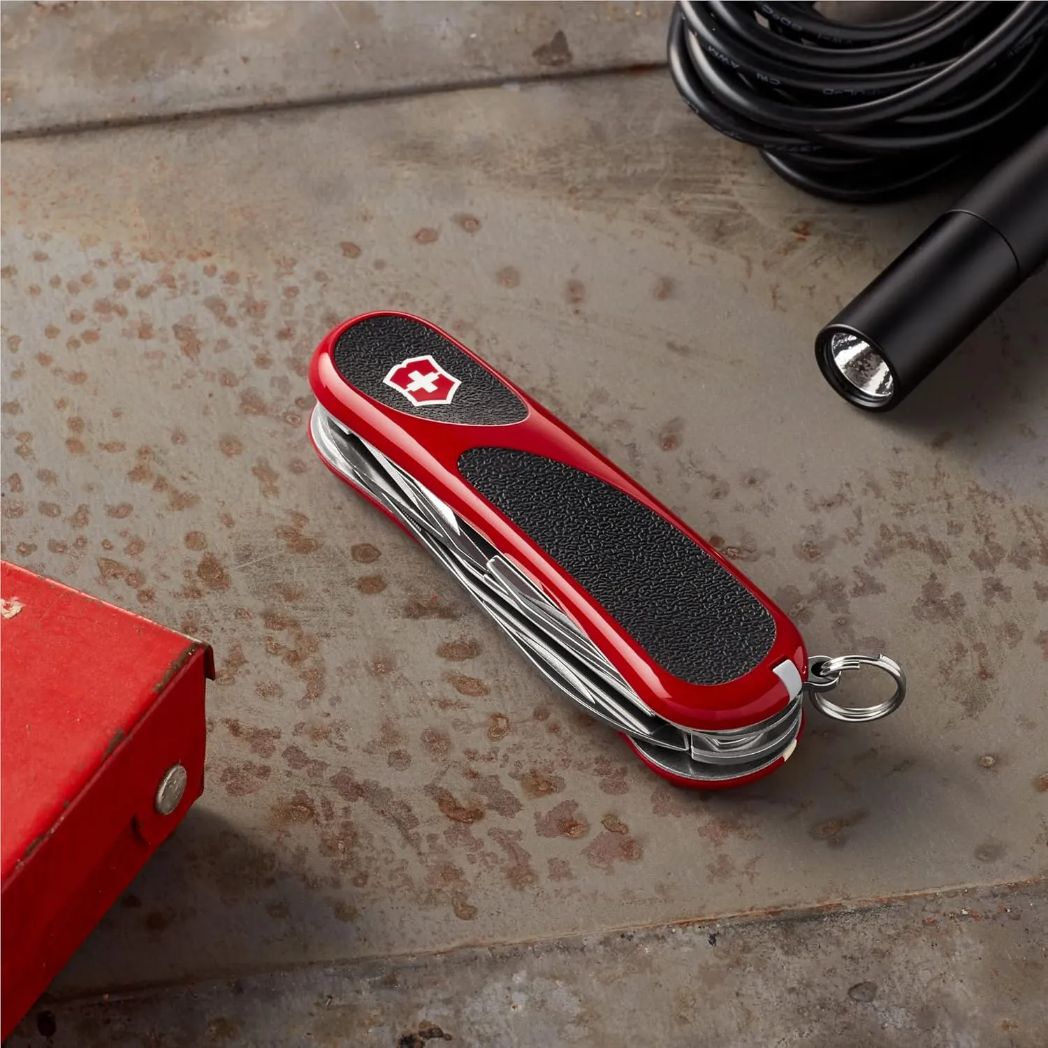 Victorinox Evolution 14 Grip Swiss Army Knife, 14 Functions, Swiss Made Pocket Knife with Large Blade, Screwdriver and Corkscrew - Red/Black