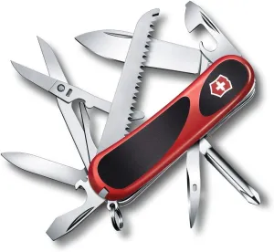 Victorinox Evolution 18 Grip Swiss Army Knife, 15 Functions, Swiss Made Pocket Knife with Large Blade, Screwdriver and Wood Saw - Red/Black