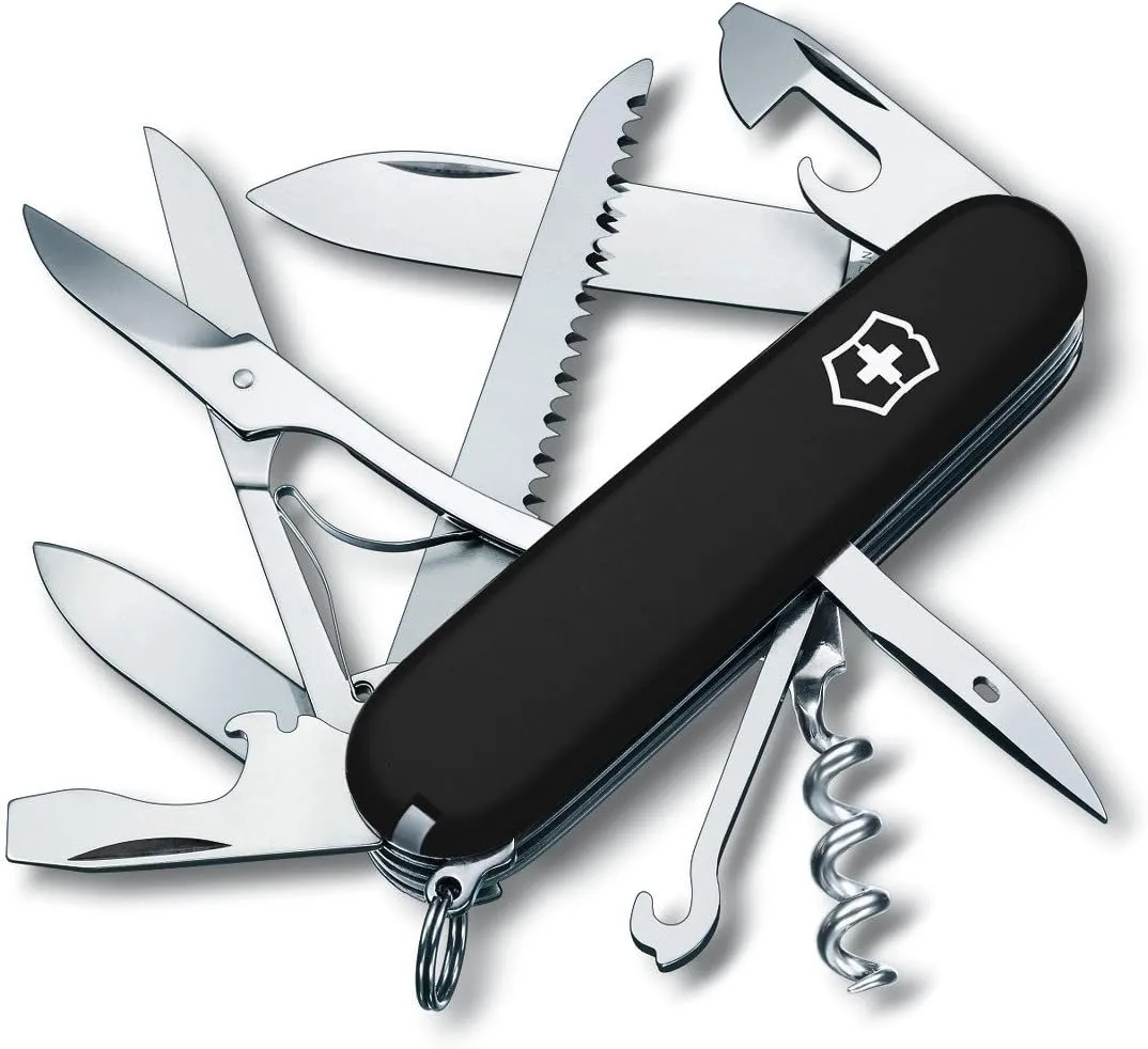 Victorinox Huntsman Swiss Army Knife, 15 Functions, Swiss Made Pocket Knife with Large Blade, Screwdriver, Scissors and Wood Saw - Black