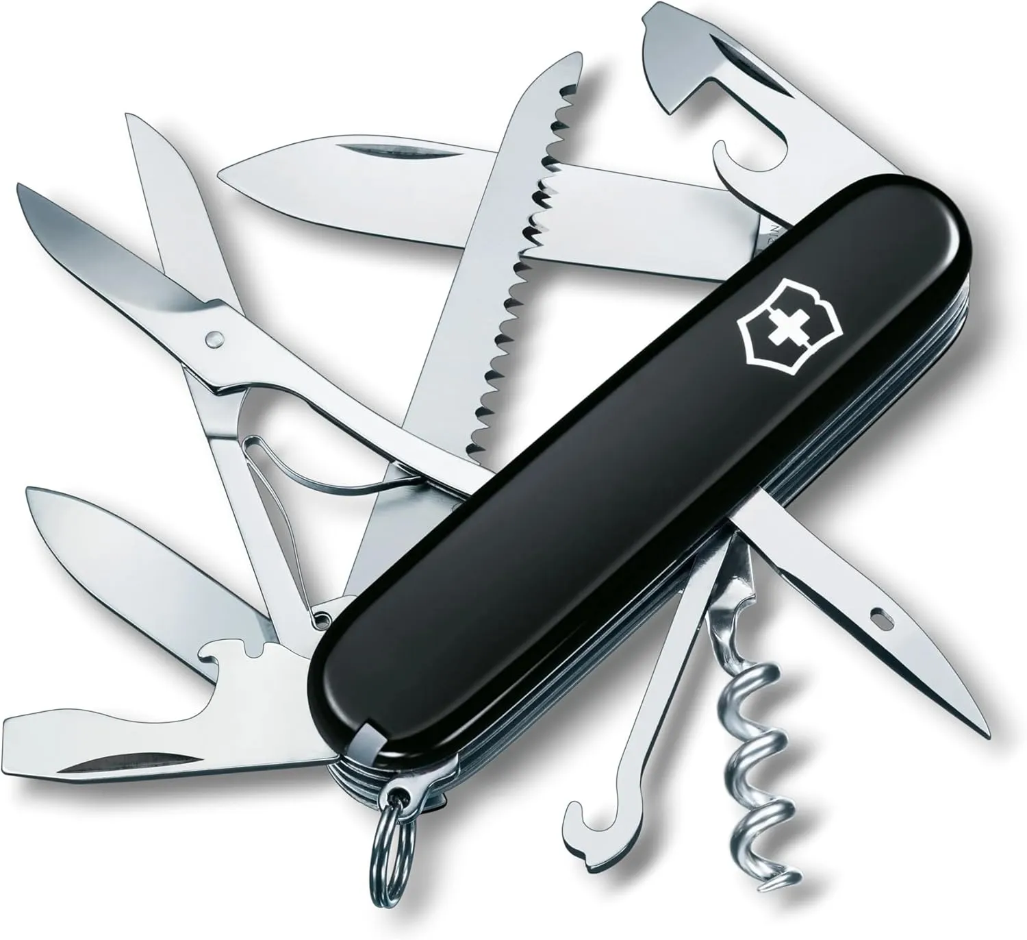 Victorinox Huntsman Swiss Army Knife, 15 Functions, Swiss Made Pocket Knife with Large Blade, Screwdriver, Scissors and Wood Saw - Black