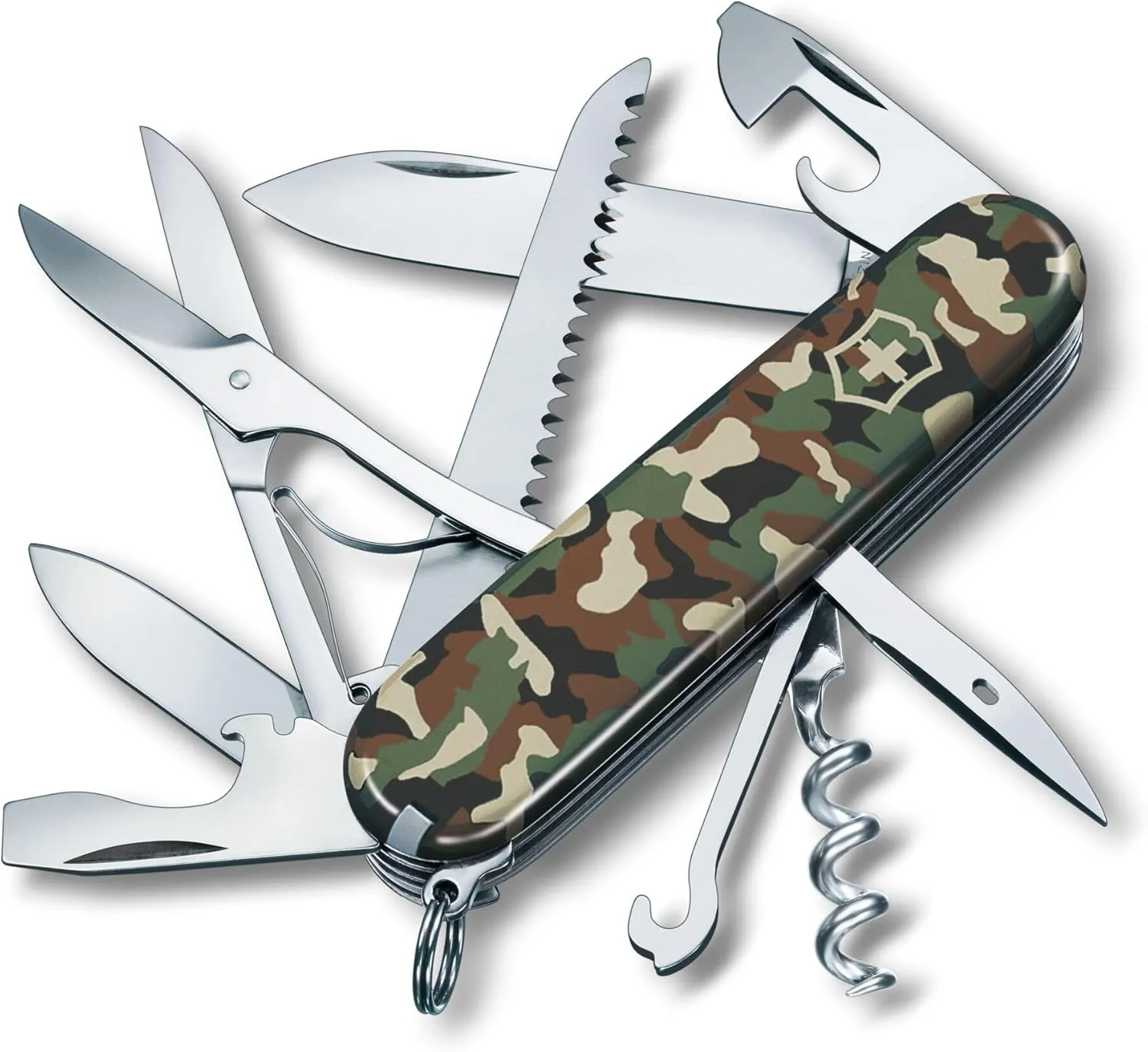 Victorinox Huntsman Swiss Army Knife, 15 Functions, Swiss Made Pocket Knife with Large Blade, Screwdriver, Scissors and Wood Saw - Camouflage