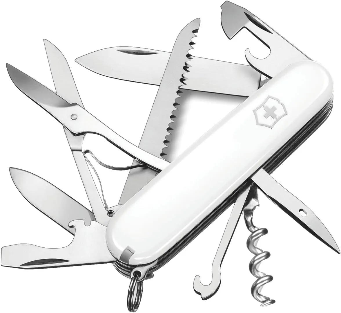 Victorinox Huntsman Swiss Army Knife, 15 Functions, Swiss Made Pocket Knife with Large Blade, Screwdriver, Scissors and Wood Saw - White