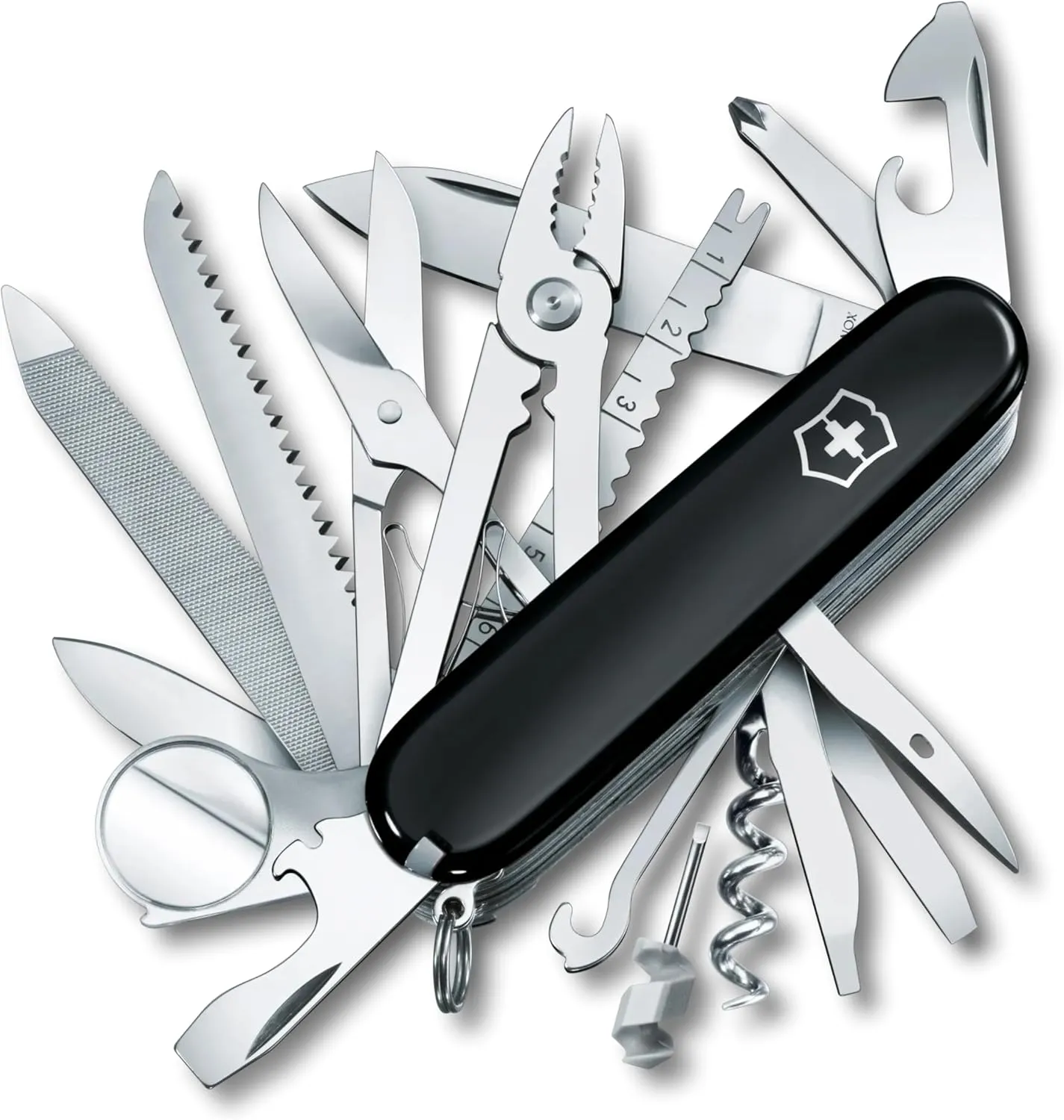 Victorinox Swiss Champ Swiss Army Knife, 33 Functions, Swiss Made Pocket Knife with Large Blade, Screwdriver, Chisel and Combination Pliers - Black