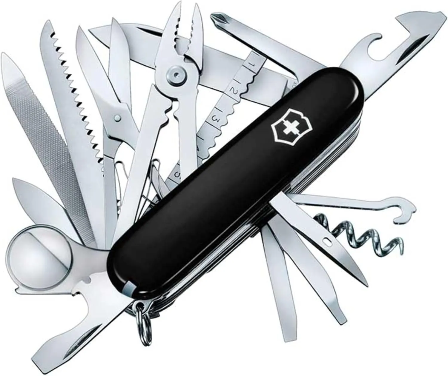 Victorinox Swiss Champ Swiss Army Knife, 33 Functions, Swiss Made Pocket Knife with Large Blade, Screwdriver, Chisel and Combination Pliers - Black