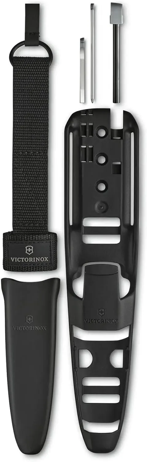 Victorinox Venture Pro Fixed-Blade Full Tang Stainless Steel Outdoor Knife - Bow Drill Divot, Durable Black Handle, Swiss Army Design, Ideal for Camping and Survival