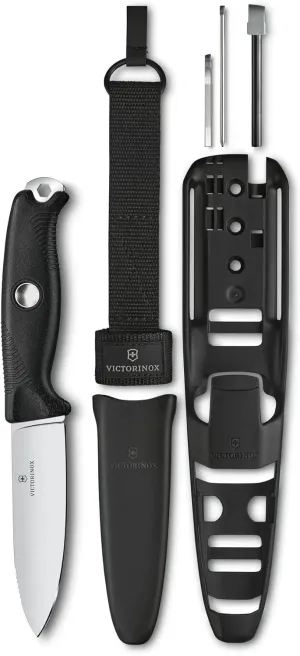 Victorinox Venture Pro Fixed-Blade Full Tang Stainless Steel Outdoor Knife - Bow Drill Divot, Durable Black Handle, Swiss Army Design, Ideal for Camping and Survival
