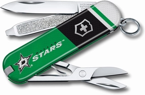 Victorinox Classic SD Swiss Army Knife – Compact 7 Function Swiss Made Pocket Knife with Small Blade, Screwdriver and Key Ring – Dallas Stars