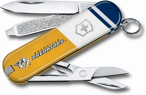 Victorinox Classic SD Swiss Army Knife – Compact 7 Function Swiss Made Pocket Knife with Small Blade, Screwdriver and Key Ring – Nashville Predators