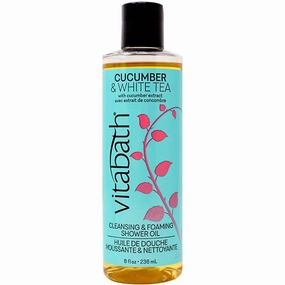 Vitabath Cucumber & White Tea Cleansing & Foaming Shower Oil Refreshing Nourishing Body Wash & Hydrate - Daily Essential Dry Skin Quench for Women & Men - 8 fl oz
