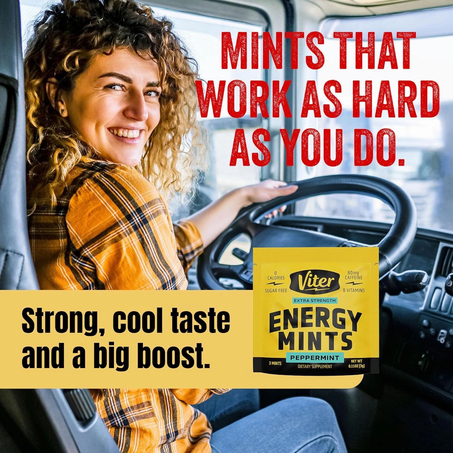 Viter Energy Caffeine Mints 80mg Extra Strength - 90 Pieces Caffeinated with B Vitamins. Sugar Free Vegan Breath Mint. Energize Nootropic Focus Booster for Fast Alertness (Peppermint Flavor, 30 Pack)