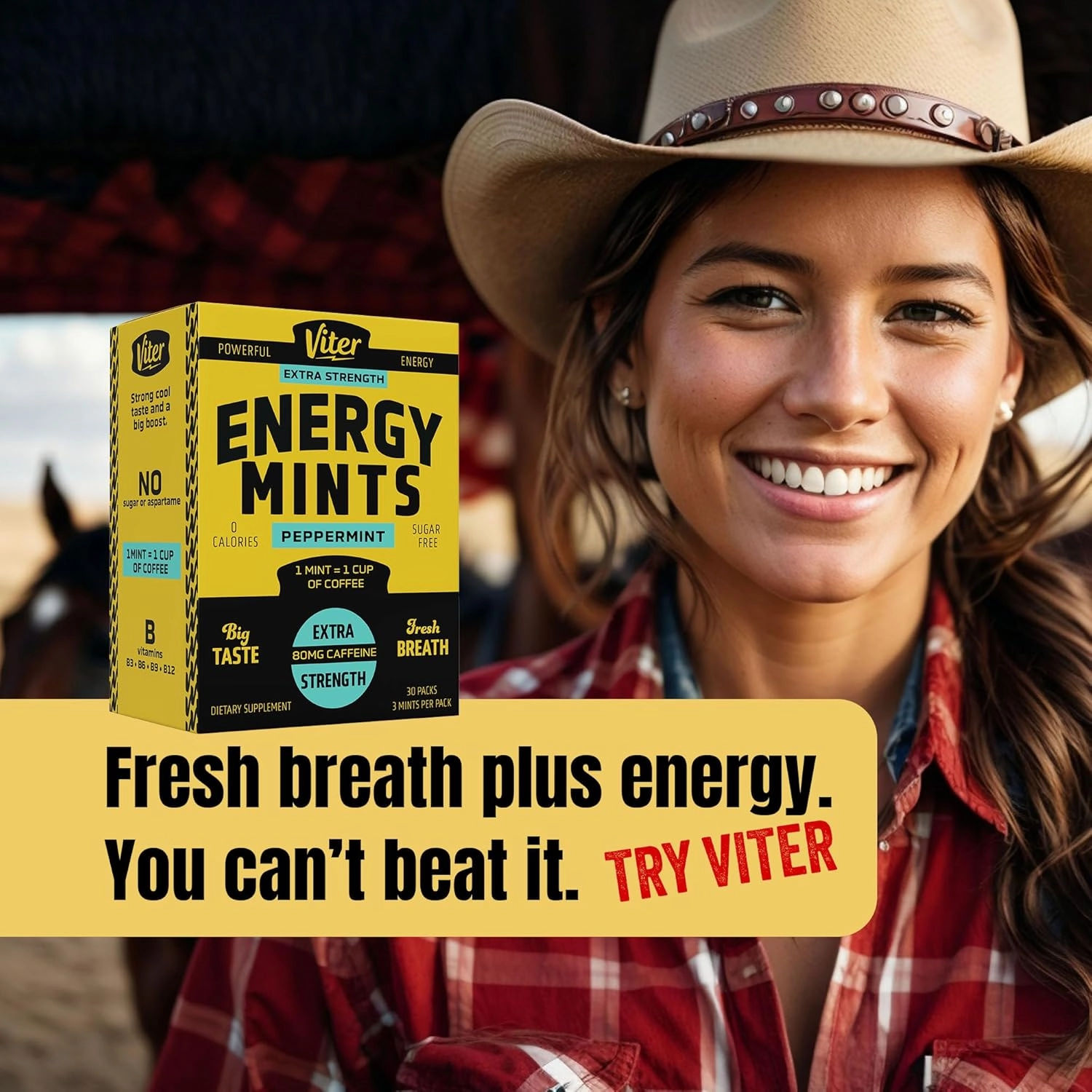 Viter Energy Caffeine Mints 80mg Extra Strength - 90 Pieces Caffeinated with B Vitamins. Sugar Free Vegan Breath Mint. Energize Nootropic Focus Booster for Fast Alertness (Peppermint Flavor, 30 Pack)