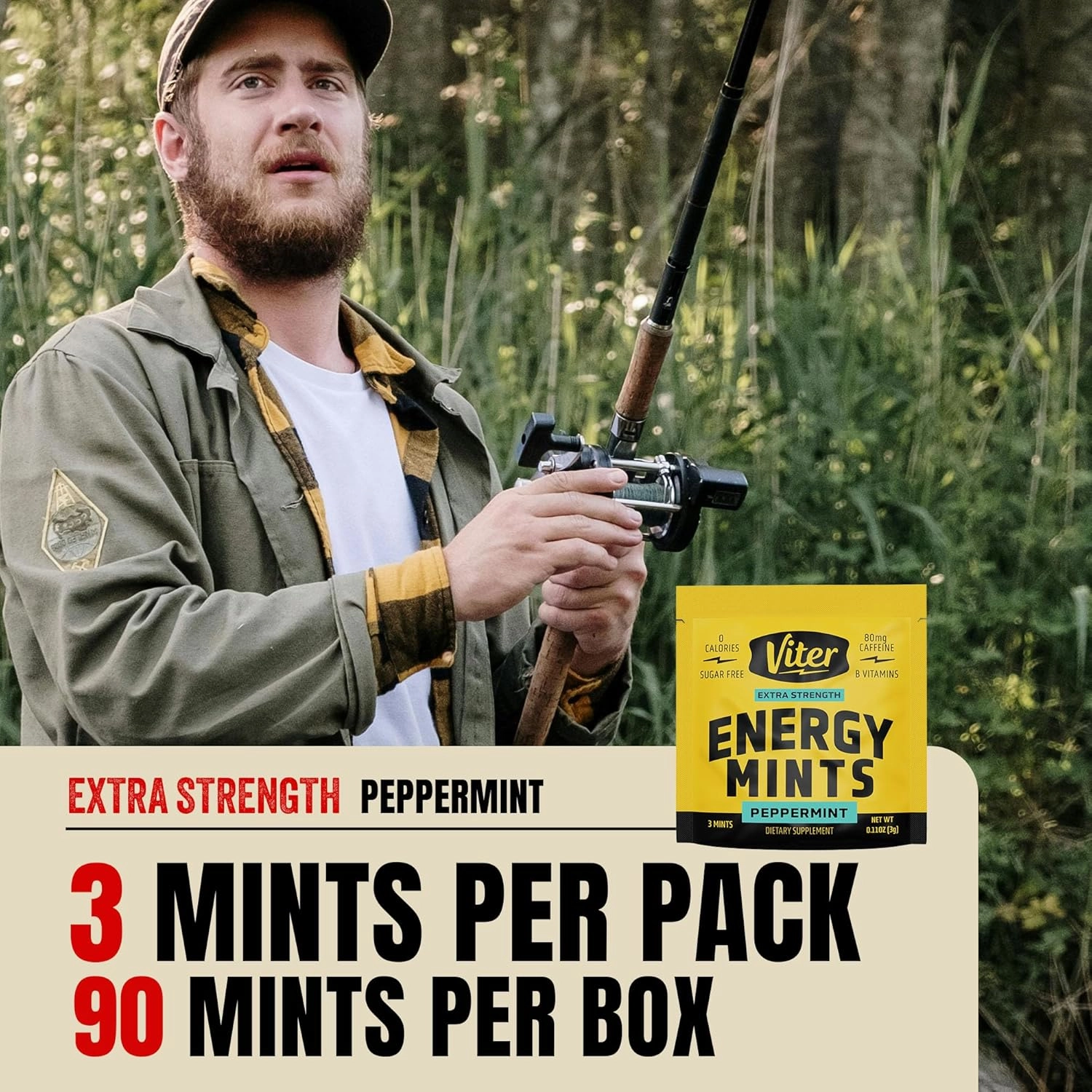 Viter Energy Caffeine Mints 80mg Extra Strength - 90 Pieces Caffeinated with B Vitamins. Sugar Free Vegan Breath Mint. Energize Nootropic Focus Booster for Fast Alertness (Peppermint Flavor, 30 Pack)