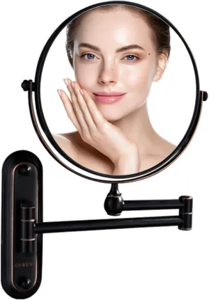 Wall Mounted Makeup Mirror 6 Inch 10X, Wall Mounted Makeup Mirror for Bathroom - Magnification Two-Sided 360° Rotatable Extendable Mirror (Black)