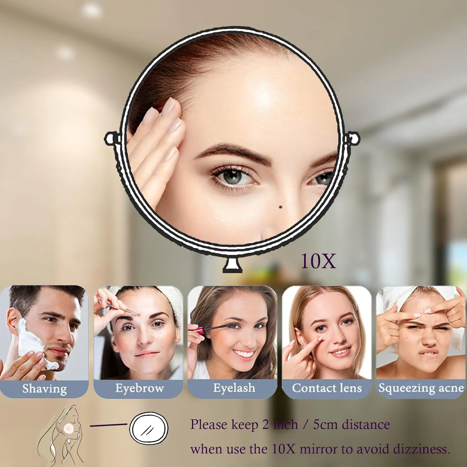 Wall Mounted Makeup Mirror 6 Inch 10X, Wall Mounted Makeup Mirror for Bathroom - Magnification Two-Sided 360° Rotatable Extendable Mirror (Black)