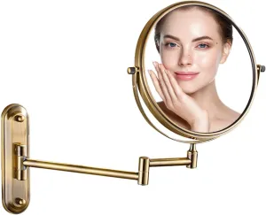Wall Mounted Makeup Mirror 8 Inch 10X, Wall Mounted Makeup Mirror for Bathroom - Magnification Two-Sided 360° Rotatable Extendable Mirror (Bronzed)