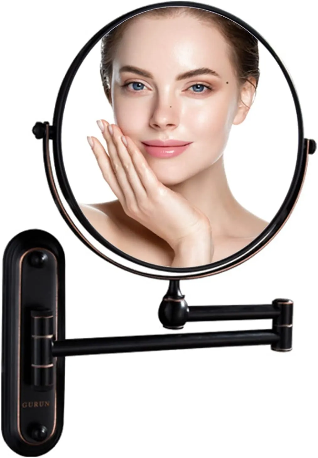 Wall Mounted Makeup Mirror 8 Inch 3X, Wall Mounted Makeup Mirror for Bathroom - Magnification Two-Sided 360° Rotatable Extendable Mirror (Black)