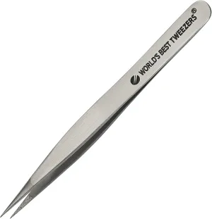 World's Best Tweezers Splinter Out Needle Nose Tweezers - High Precision Fine Point Stainless Steel for Ingrown Hair, Ticks, Glass Removal - Diamond Tip Professional Tool for Face & Eyebrows