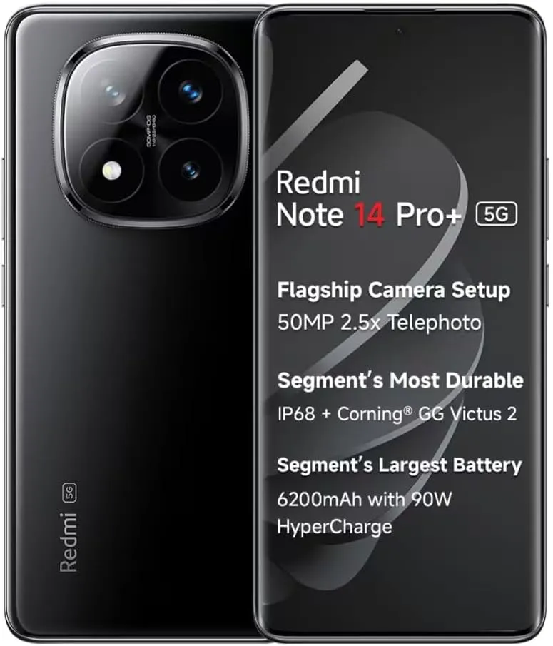 Xiaomi Redmi Note 14 Pro  Plus 5G   4G LTE (for Tmobile Mint Tello & Global) (256GB   8GB) NFC 6.67" 120Hz 200MP Pro AI Camera Model 24115RA8EG Unlocked Dual Sim (Midnight Black)