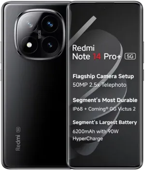 Xiaomi Redmi Note 14 Pro  Plus 5G   4G LTE (for Tmobile Mint Tello & Global) (256GB   8GB) NFC 6.67" 120Hz 200MP Pro AI Camera Model 24115RA8EG Unlocked Dual Sim (Midnight Black)