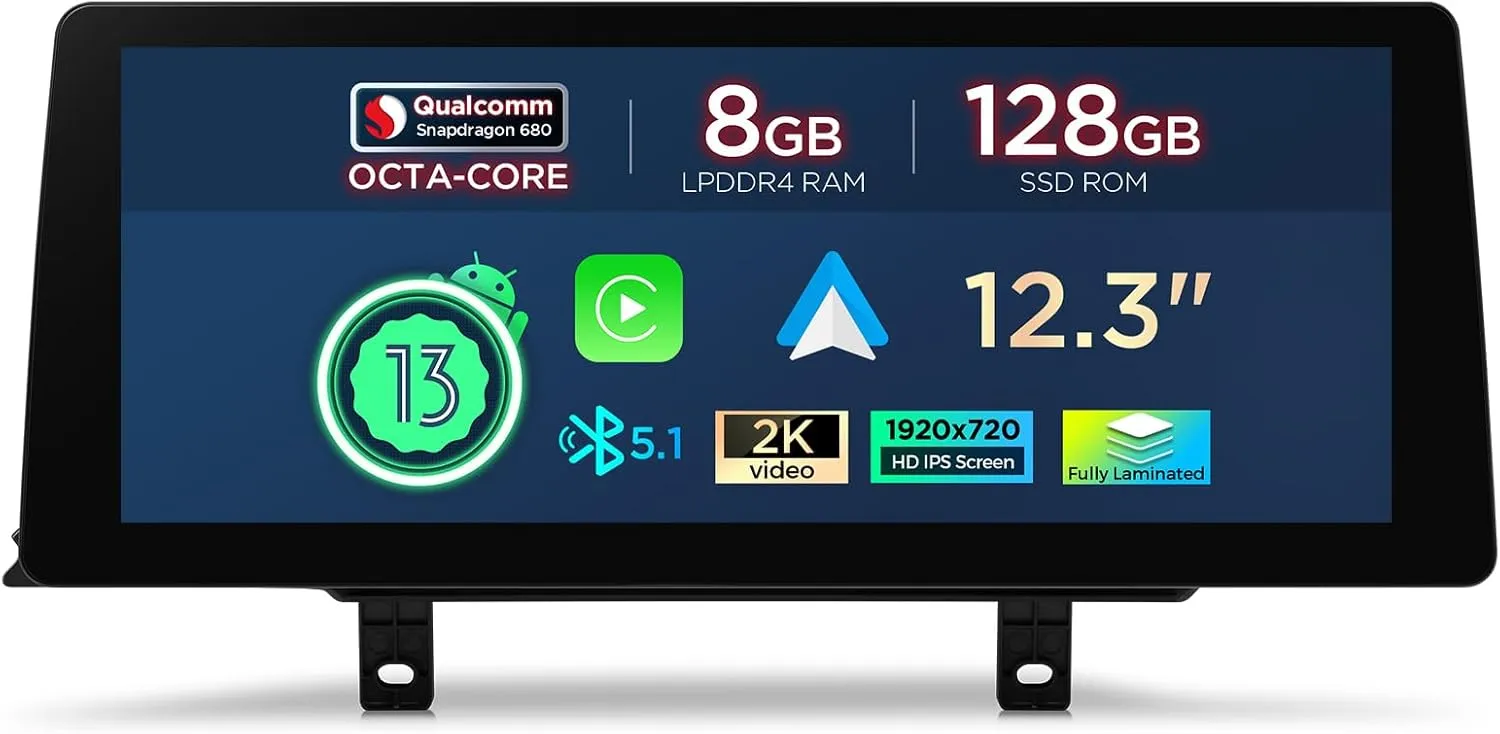 XTRONS 12.3 Inch Android 14 Snapdragon 680 Car Stereo for BMW F30/F31/F32/F33/F34/F35/F36 (2013-2016) NBT System, IPS Touch Screen 8 128GB Car Radio GPS Navigation Wireless CarPlay Android Auto