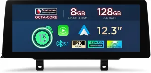 XTRONS 12.3 Inch Android 14 Snapdragon 680 Car Stereo for BMW F30/F31/F32/F33/F34/F35/F36 (2013-2016) NBT System, IPS Touch Screen 8 128GB Car Radio GPS Navigation Wireless CarPlay Android Auto