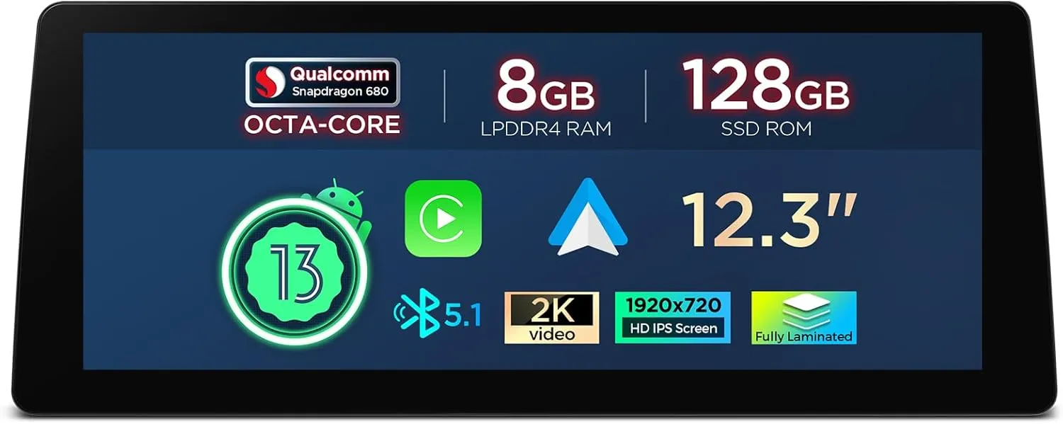 XTRONS 12.3 Inch Qualcomm Snapdragon 680 Android 14 Car Stereo for BMW E90/E91/E92/E93/M3 (2009-2012) CIC System, IPS Touch Screen 8 128GB Car Radio GPS Navigation Support DVR Backup Camera