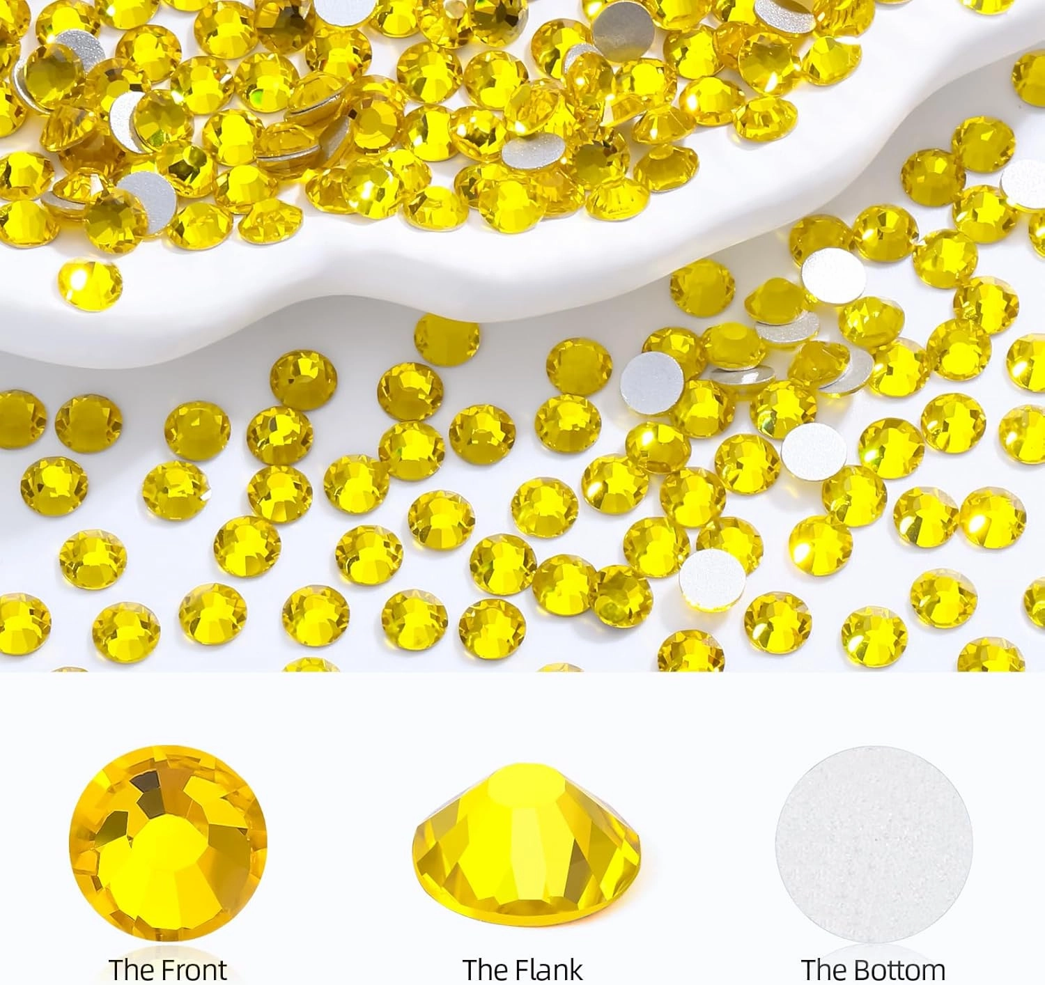 Yellow Flatback Rhinestones, Glass Rhinestones for Nail Art and Craft, Glue Fix, Loose Crystal Gemstones(Yellow, SS20, 2880pcs, 4.6-4.8mm)