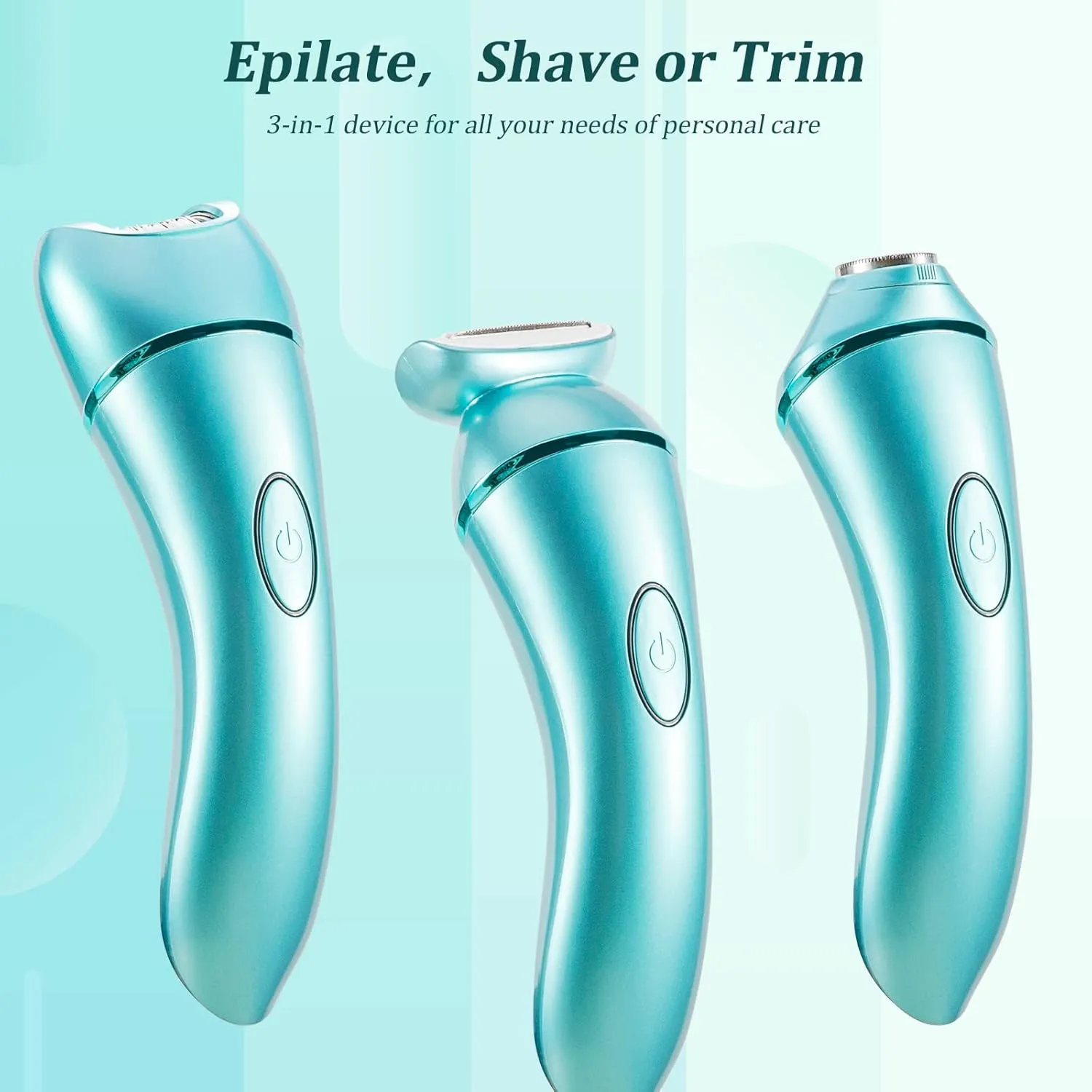 YHC Epilator for Women – 3-in-1 Facial & Body Hair Remover, Wet & Dry Electric Shaver for Legs, Arms & Bikini, Cordless, Waterproof, USB Rechargeable (Blue)