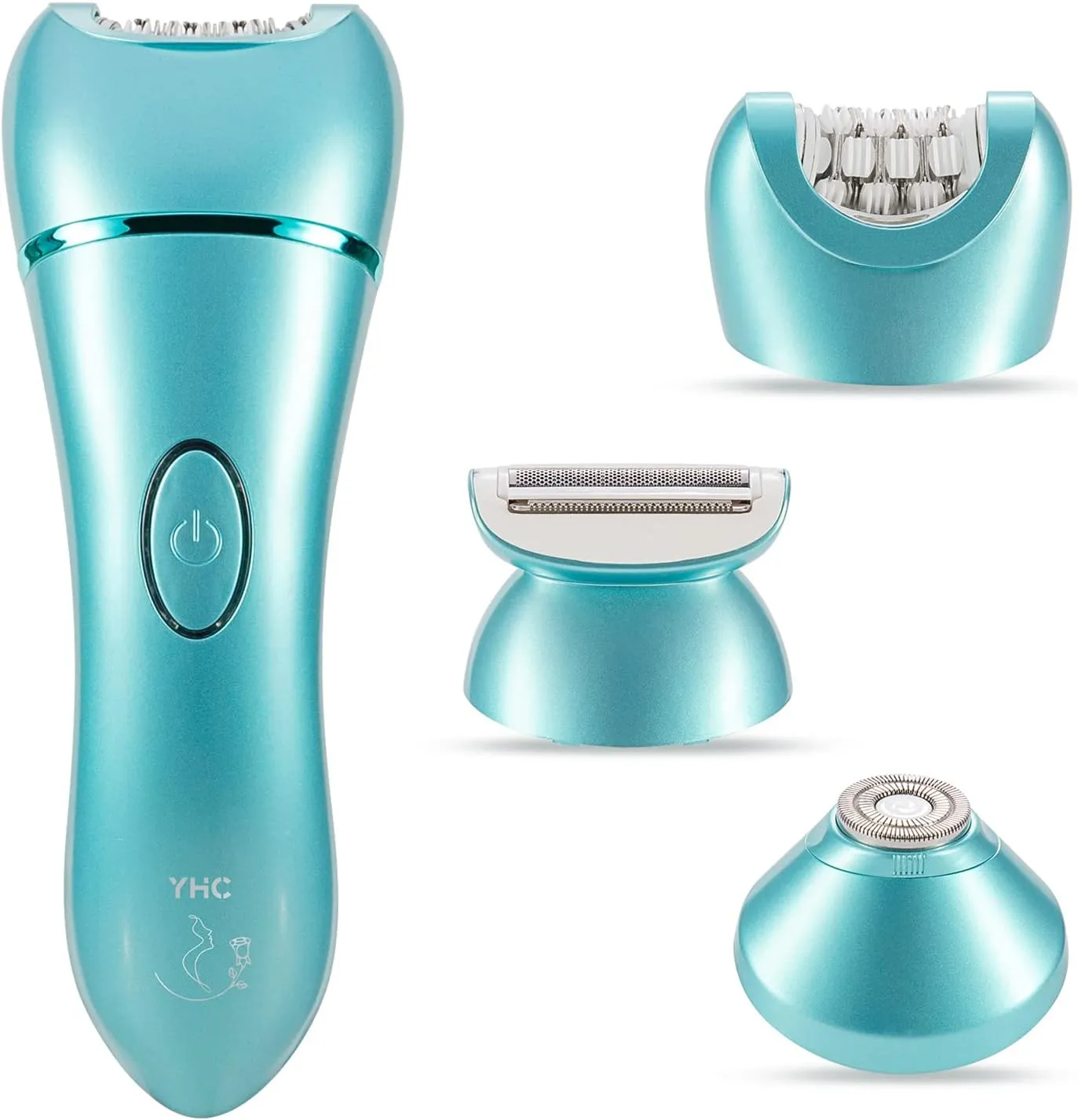 YHC Epilator for Women – 3-in-1 Facial & Body Hair Remover, Wet & Dry Electric Shaver for Legs, Arms & Bikini, Cordless, Waterproof, USB Rechargeable (Blue)