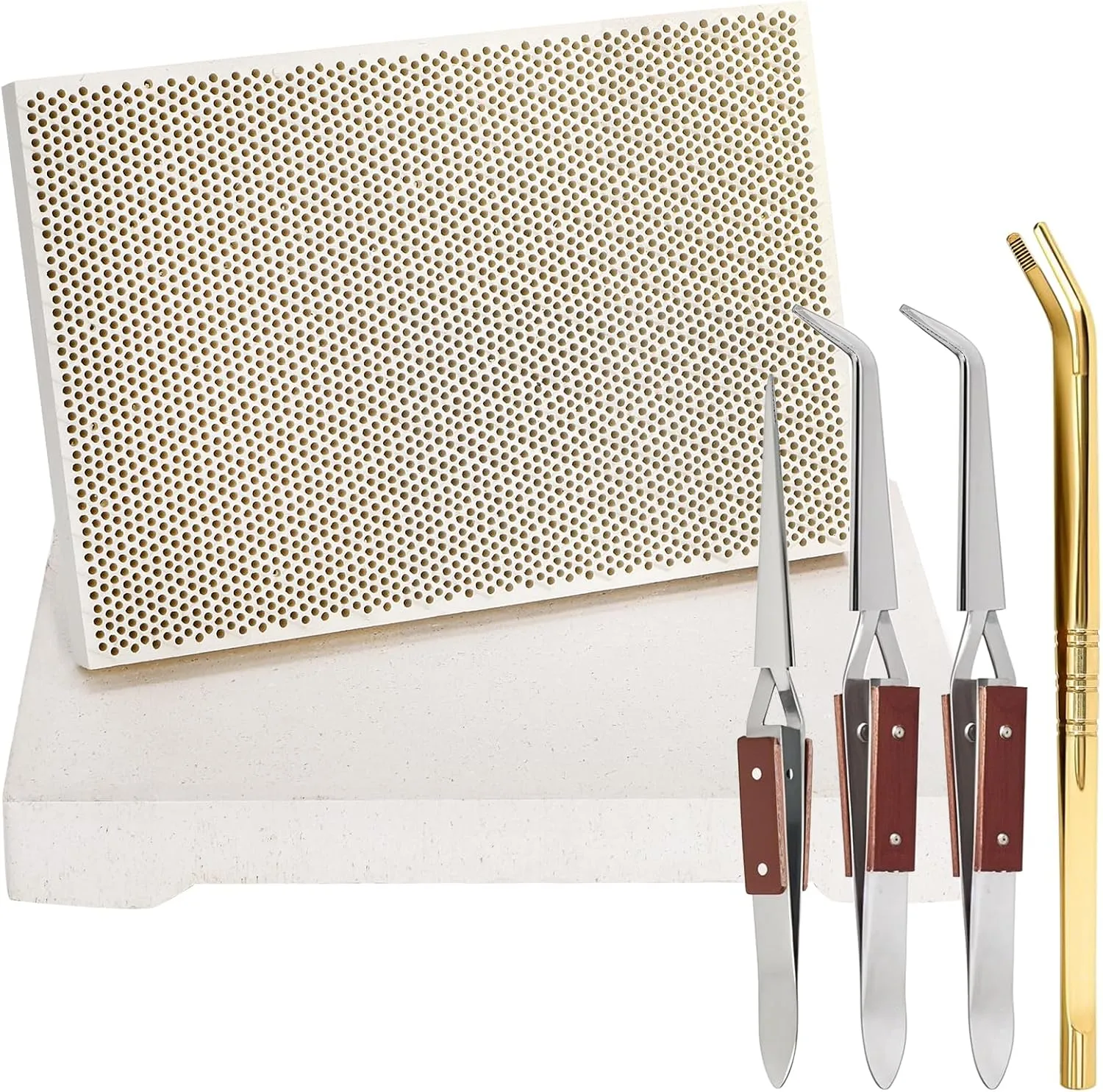 YIMITEE 6 Pack Jewelry Soldering Kit, Jewelry Welder with Honeycomb Ceramic Welding Board, Solder Plate, Copper Tong, 3 Lock Tweezers, Metal Melting Supplies, Jeweler Making Tools, Heat Proof
