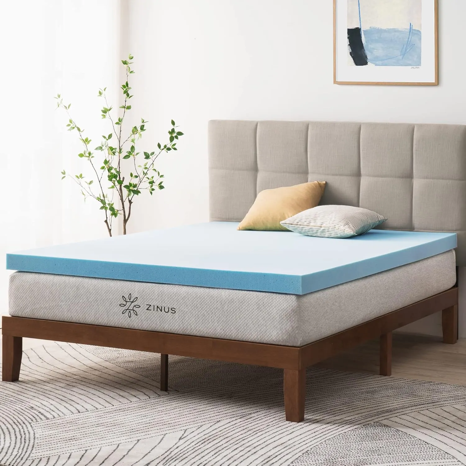 ZINUS 3 Inch Green Tea Cooling Gel Memory Foam Mattress Topper, Cooling Gel Foam, CertiPUR-US Certified, Queen, Blue