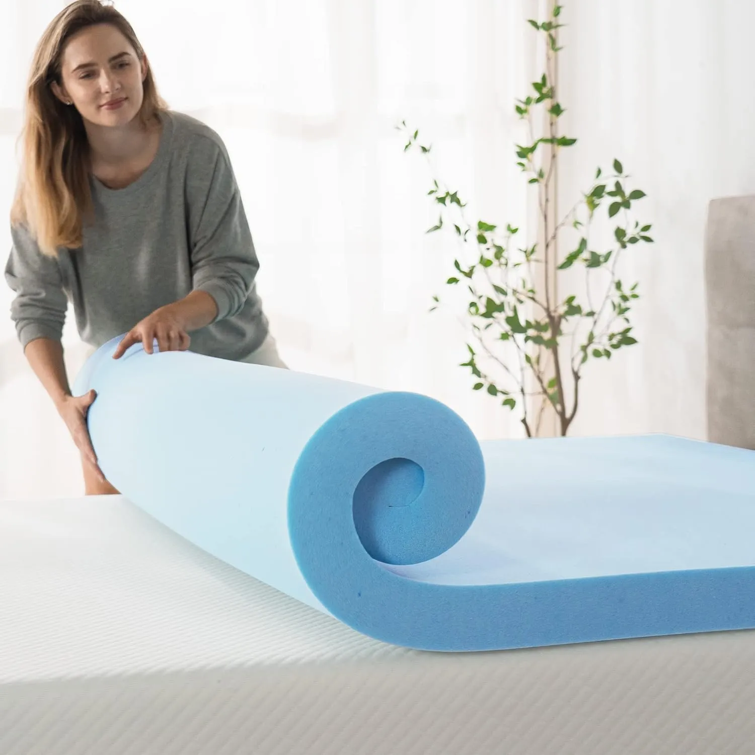 ZINUS 3 Inch Green Tea Cooling Gel Memory Foam Mattress Topper, Cooling Gel Foam, CertiPUR-US Certified, Queen, Blue