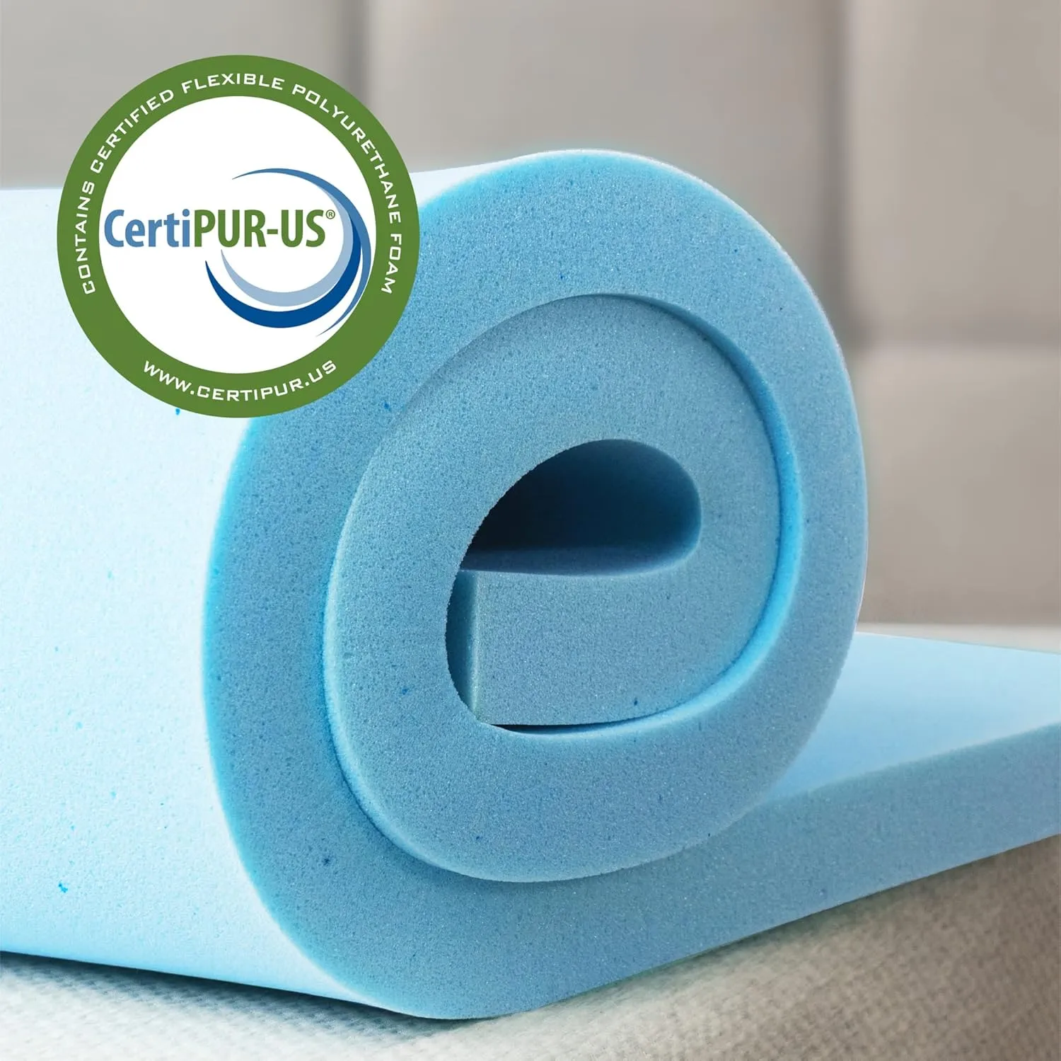 ZINUS 3 Inch Green Tea Cooling Gel Memory Foam Mattress Topper, Cooling Gel Foam, CertiPUR-US Certified, Queen, Blue