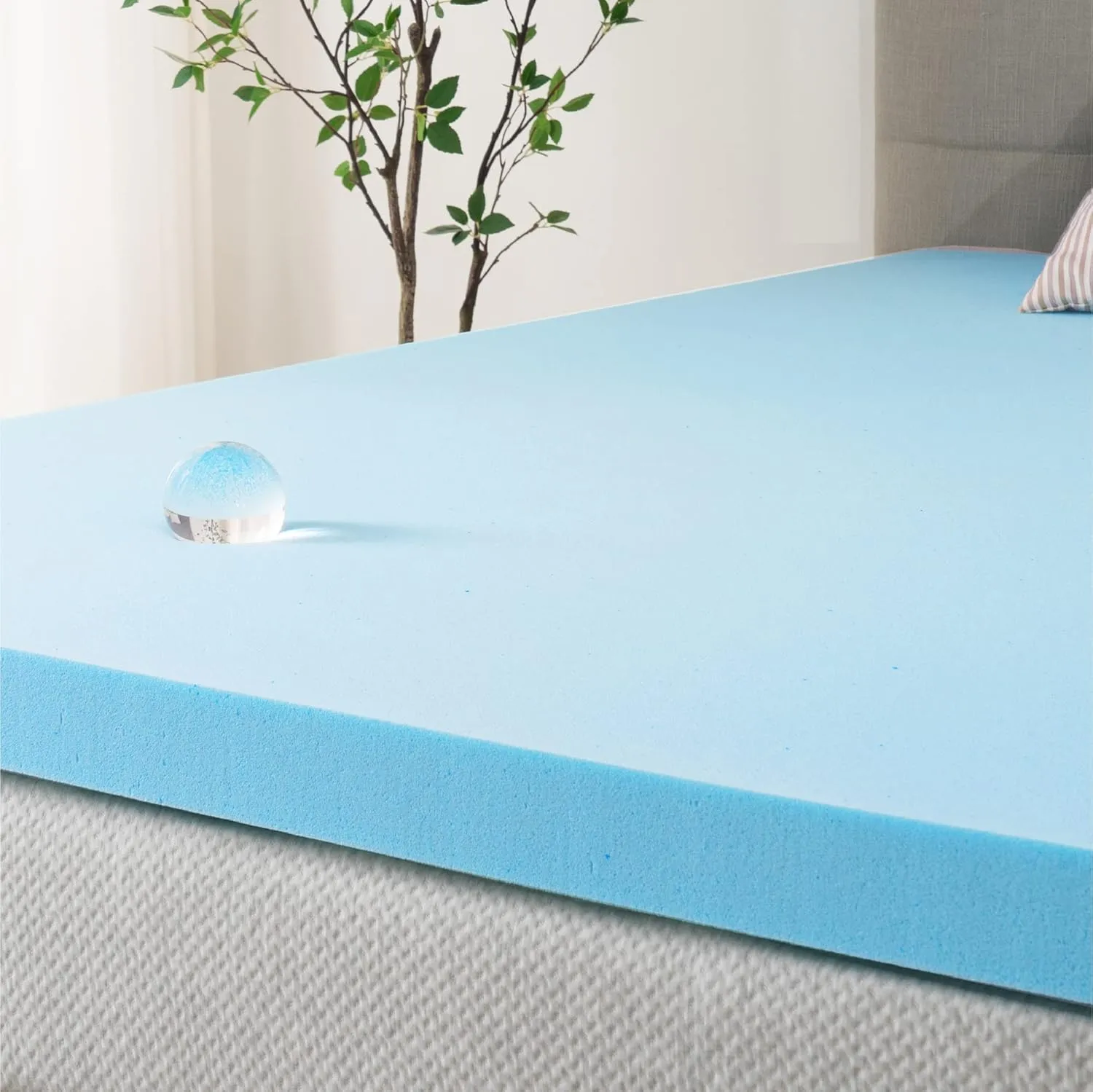 ZINUS 3 Inch Green Tea Cooling Gel Memory Foam Mattress Topper, Cooling Gel Foam, CertiPUR-US Certified, Queen, Blue