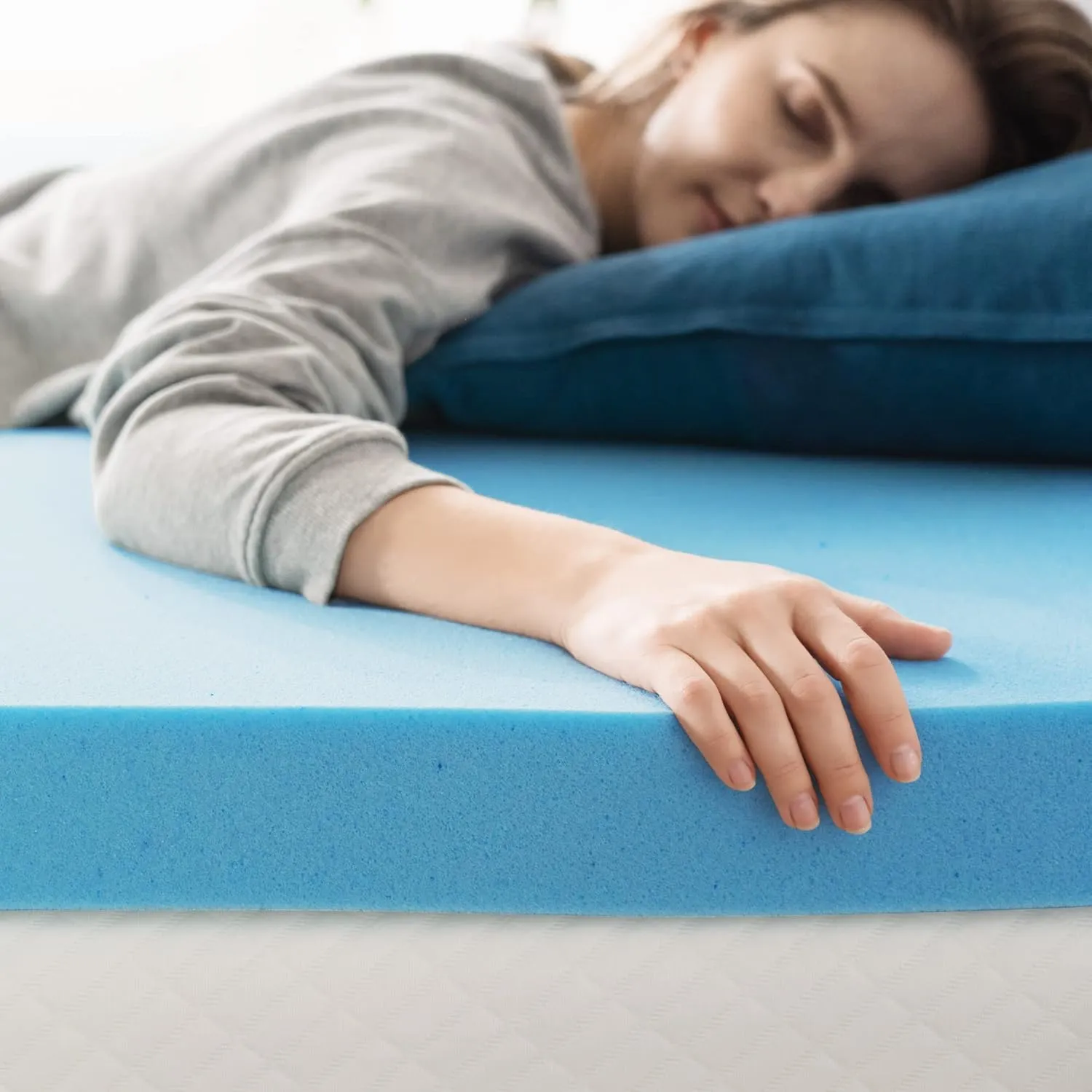 ZINUS 3 Inch Green Tea Cooling Gel Memory Foam Mattress Topper, Cooling Gel Foam, CertiPUR-US Certified, Queen, Blue