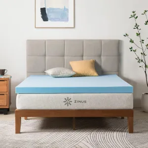ZINUS 3 Inch Green Tea Cooling Gel Memory Foam Mattress Topper, Cooling Gel Foam, CertiPUR-US Certified, Queen, Blue